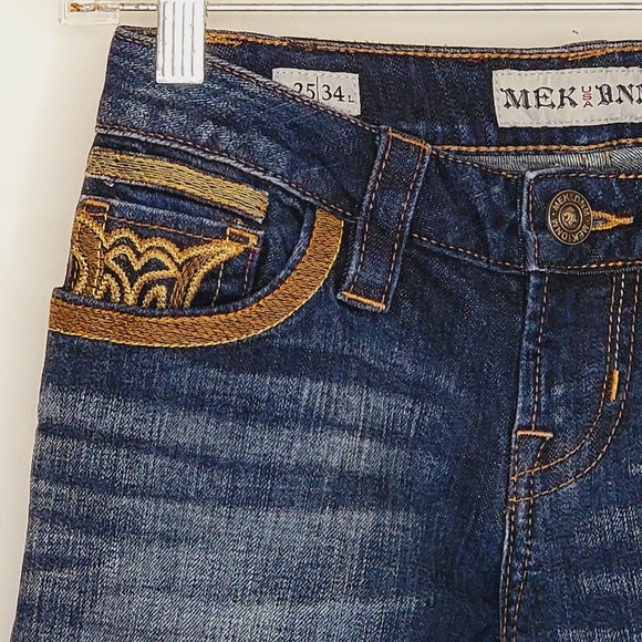 MEK USA DNM Designer Denim Jeans Gold Accent Niort Straight Leg Size 25x34 - Picture 3 of 15